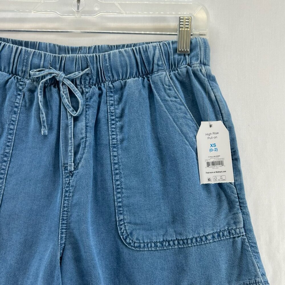 Time & Tru Denim Shorts Size XS High Rise Pull-on Stretch Frayed Hem Medium Wash - Picture 4 of 10